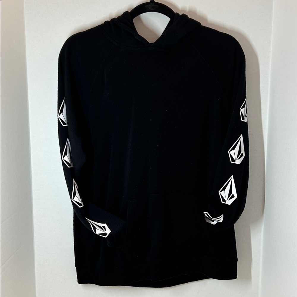 Volcom Iconic Stone Hoodie - Black with White Sleeve Logo - Women's M